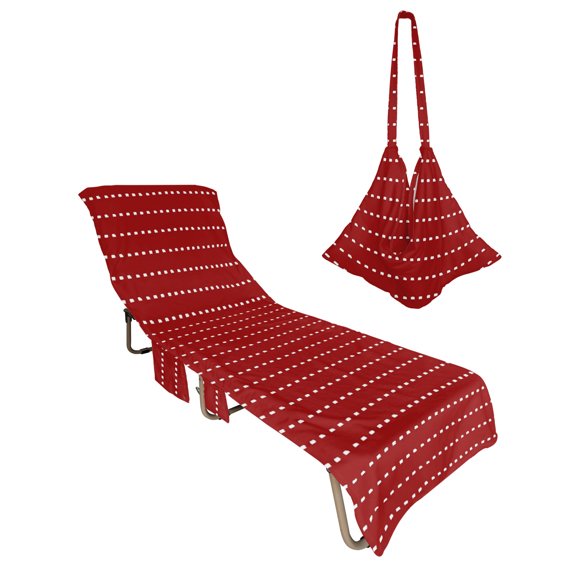 Lounge Chair Towel Cover Red Dotted Lines Chaise Lounge Towel Cover with Side Pockets Soft Absorbent Modern Vertical Stripes Beach Chair Covers for Patio Pool Outdoor Chairs Hotel Sunbathing Spa