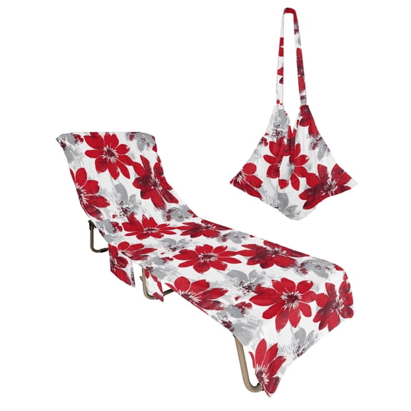 Lounge Chair Towel Cover Red Sunflower Chaise Lounge Towel Cover with Side Pockets Soft Absorbent Flower Field Beach Chair Covers for Patio Pool Outdoor Chairs Hotel Sunbathing Spa