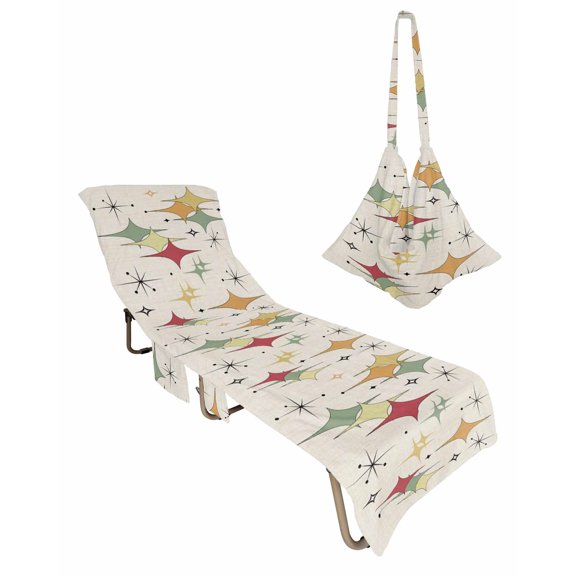 Lounge Chair Towel Cover Red Yellow Green Diamond Chaise Lounge Towel Cover with Side Pockets Soft Modern Geometric Mid Century Linen Beach Chair Covers for Patio Pool Outdoor Chairs Sunbathing
