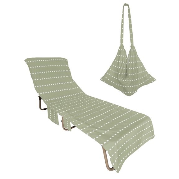 Lounge Chair Towel Cover Sage Green Dotted Lines Chaise Lounge Towel Cover with Side Pockets Soft Modern Vertical Stripes Beach Chair Covers for Patio Pool Outdoor Chairs Hotel Sunbathing Spa