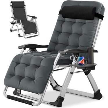 Gray Indoor/Outdoor Folding Lounge Chair With Cotton Cushion - 500 Lb Capacity
