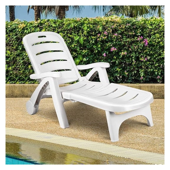 Lounge Chair for Outside Patio Pool Beach W/Wheels and Armrests 5 Adjustable Position Reclining Chaise Lounge