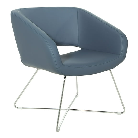 Lounge Chair in Blue Faux Leather with Chrome Base