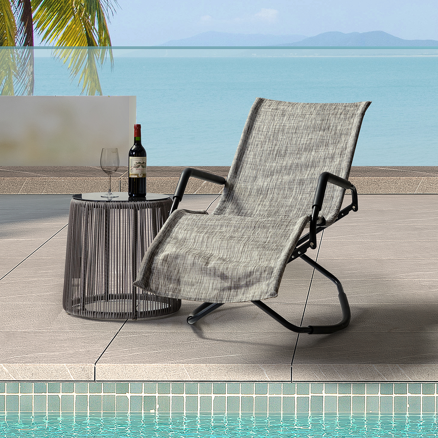 Camping Rocking Chair, Outdoor Folding Lounge Chaise Chair, Portable Beach Chair with Armrests, Folding Lounge Chair, Patio Reclining Lounge Chair for Pool, Garden, Lawn, Deck, D7847 - image 1 of 10
