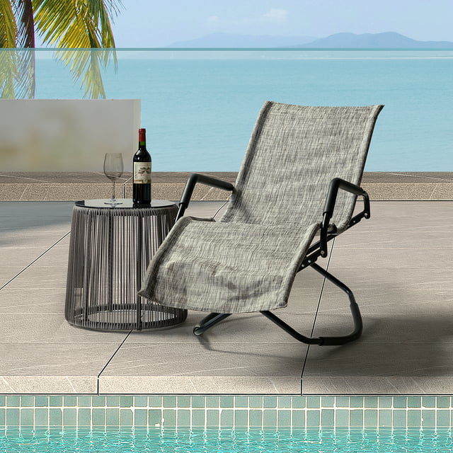Camping Rocking Chair, Outdoor Folding Lounge Chaise Chair, Portable Beach Chair with Armrests, Folding Lounge Chair, Patio Reclining Lounge Chair for Pool, Garden, Lawn, Deck, D7847