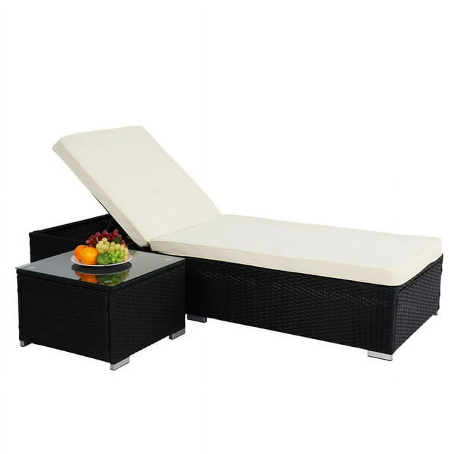 Lounge Chaise Outdoor with Tea Table, 5-Position Adjustable Reclining Cushioned Bed Patio Deck Beach Pool Lounge Chair