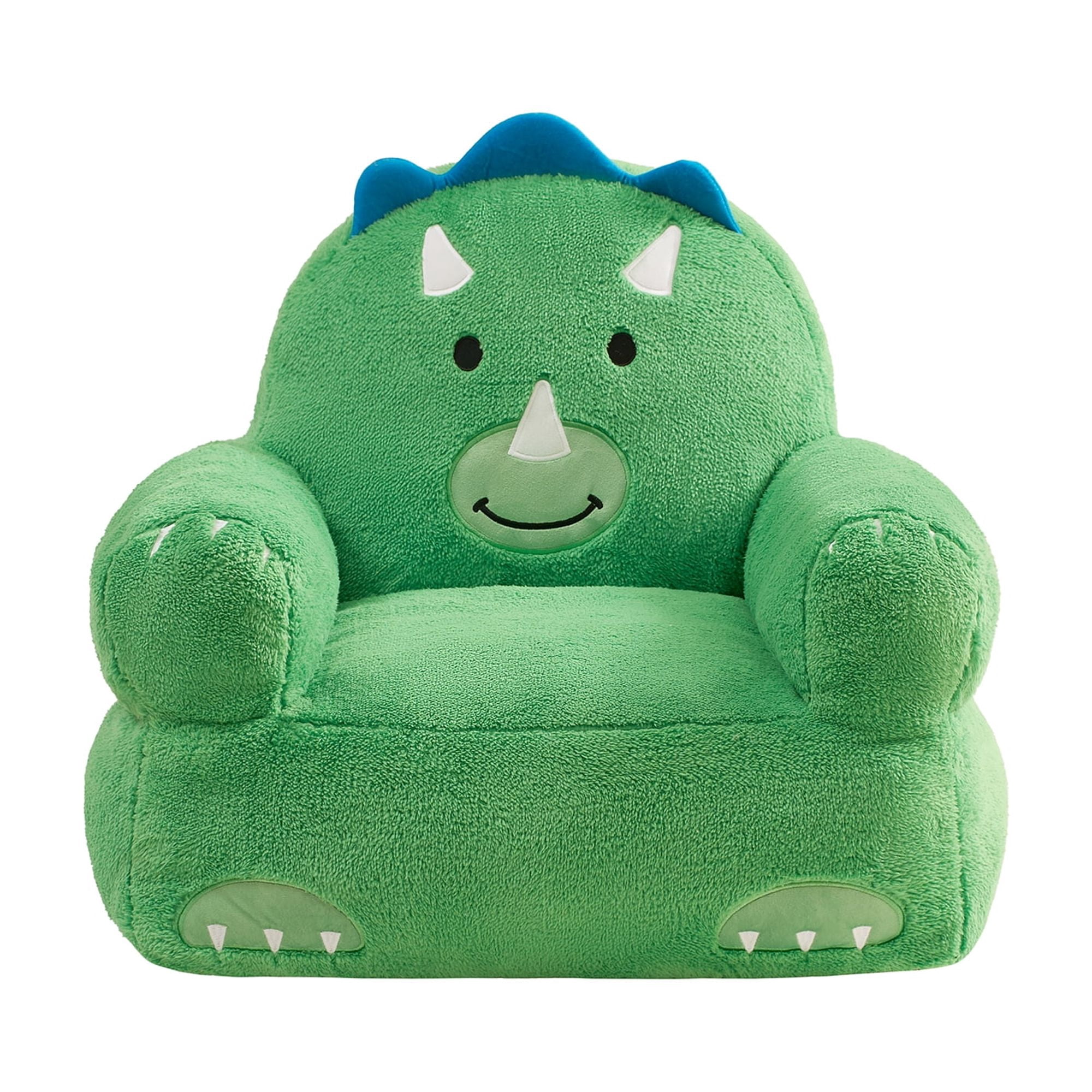 Lounge & Co Kids Dino Large Foam Filled Bean Bag Chair, Green Plush, 25" W x 20" D x 23" H