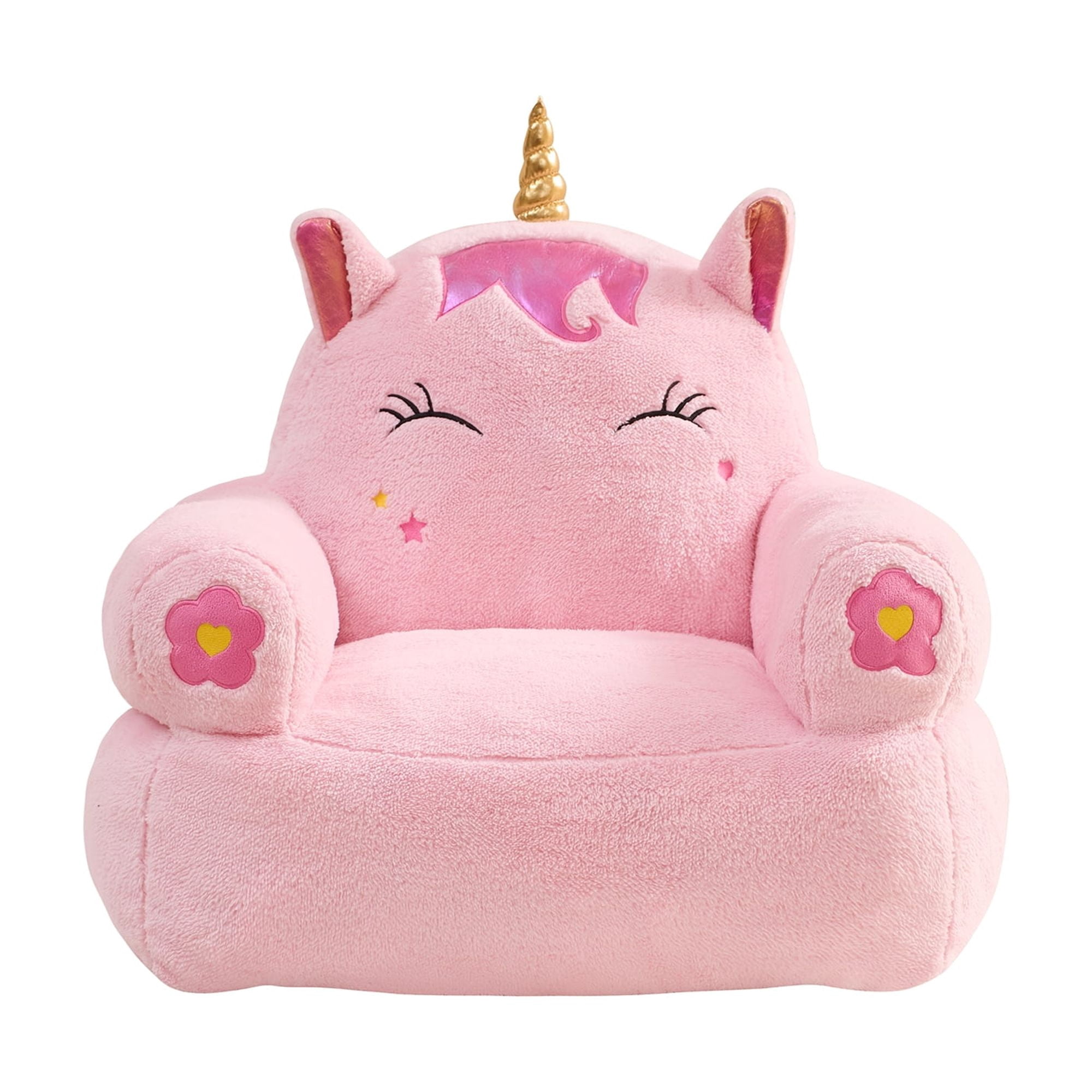Lounge & Co Kids Unicorn Large Foam Filled Bean Bag Chair, Pink Plush, 25" W x 20" D x 23" H