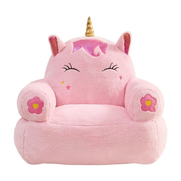 Lounge & Co Kids Unicorn Large Foam Filled Bean Bag Chair, Pink Plush, 25" W x 20" D x 23" H