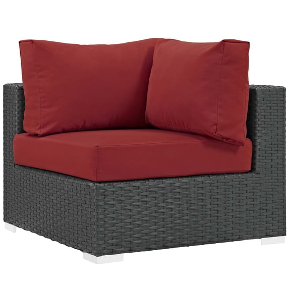 Lounge Corner Chair, Red, Stainless Metal, Outdoor Patio Balcony Cafe Bistro Garden Hospitality Restaurant, Modern Contemporary HB32747