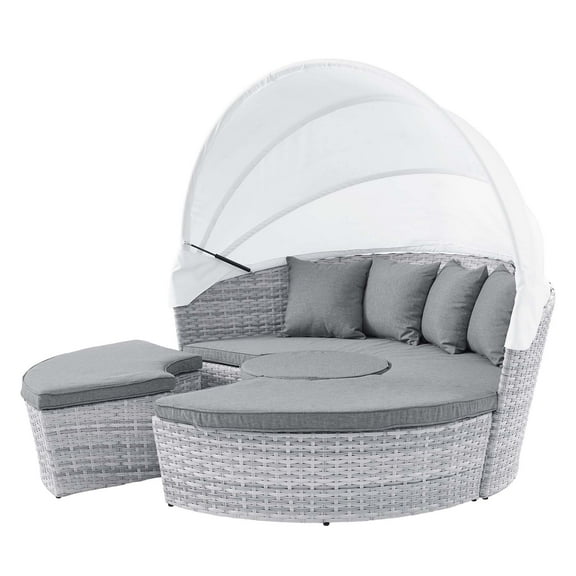 Lounge Daybed Sofa Bed, Grey Gray, Rattan, Wicker, Modern Contemporary, Outdoor Patio Balcony Cafe Bistro Garden Furniture Hotel Hospitality