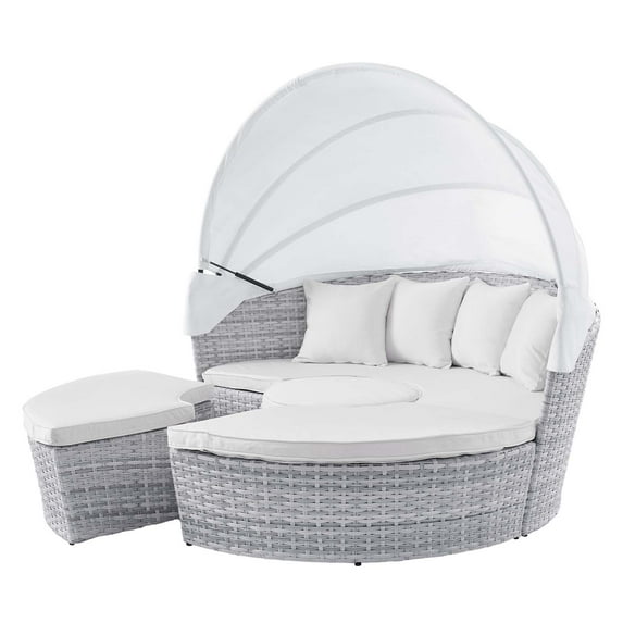 Lounge Daybed Sofa Bed, Grey Gray White, Rattan, Wicker, Modern Contemporary, Outdoor Patio Balcony Cafe Bistro Garden Furniture Hotel Hospitality