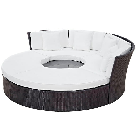 Lounge Daybed Sofa Bed, White, Rattan, Wicker, Outdoor Patio Balcony Cafe Bistro Garden Hospitality Restaurant, Modern Contemporary HB32886