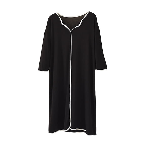Lounge Dress for Women Women's Summer Short-Sleeved V-Neck Solid Color Nightdress Mid-Calf Nightdress Black M