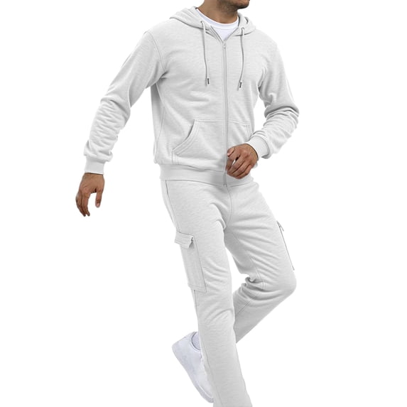 Lounge Jogging Suits For Men Fashion Tracksuit Zip Up Athletic Sweatsuit Athletic Running 2 Piece Sweatsuits with Pockets Outdoor Suits - White-01,L
