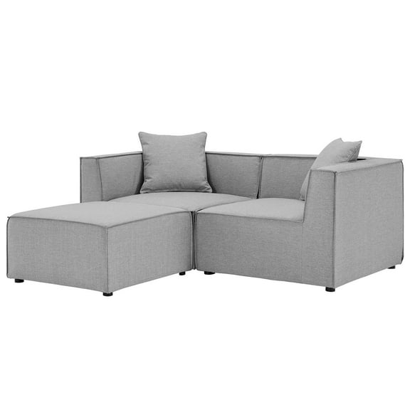 Lounge Loveseat Chaise Sofa, Fabric, Grey Gray, Modern Contemporary Urban Design, Outdoor Patio Balcony Cafe Bistro Garden Furniture Hotel Hospitality