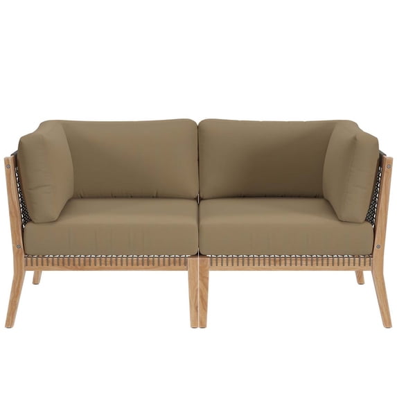 Lounge Loveseat Sofa, Brown Natural, Teak Wood, Outdoor Patio Balcony Cafe Bistro Garden Hospitality Restaurant, Modern Contemporary HB34445