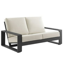 Lounge Loveseat Sofa, Gray, Aluminum, Outdoor Patio Balcony Cafe Bistro Garden Hospitality Restaurant, Modern Contemporary, HB37963
