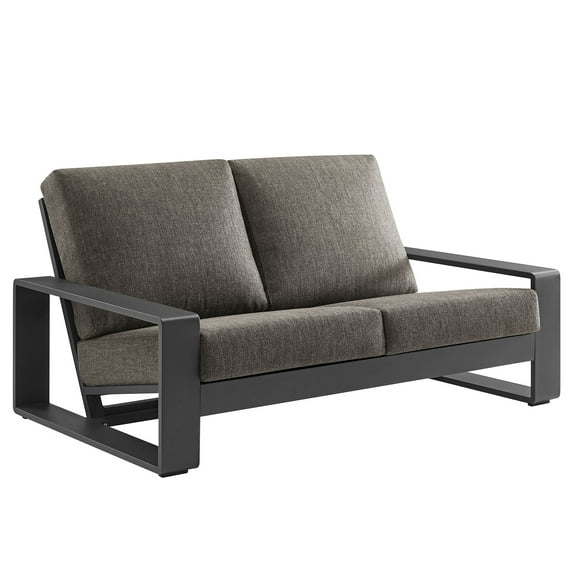 Lounge Loveseat Sofa, Gray, Aluminum, Outdoor Patio Balcony Cafe Bistro Garden Hospitality Restaurant, Modern Contemporary, HB37965