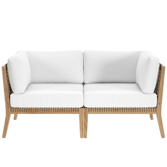 Lounge Loveseat Sofa, Grey Gray Natural, Teak Wood, Outdoor Patio Balcony Cafe Bistro Garden Hospitality Restaurant, Modern Contemporary HB34447