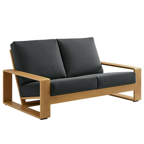 Lounge Loveseat Sofa, Natural Dark Gray, Aluminum, Wood, Outdoor Patio Balcony Cafe Bistro Garden Hospitality Restaurant, Modern Contemporary, HB37955