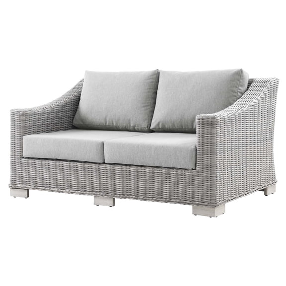 Lounge Loveseat Sofa, Rattan, Wicker, Grey Gray, Modern Contemporary Urban Design, Outdoor Patio Balcony Cafe Bistro Garden Furniture Hotel Hospitality