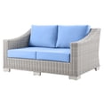thumbnail image 1 of Lounge Loveseat Sofa, Rattan, Wicker, Light Grey Gray Light Blue, Modern Contemporary Urban Design, Outdoor Patio Balcony Cafe Bistro Garden Furniture Hotel Hospitality, 1 of 8