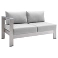 thumbnail image 1 of Lounge Loveseat Sofa, Sunbrella, Fabric, Aluminum, Metal, Steel, Silver Grey Gray, Modern Contemporary Urban Design, Outdoor Patio Balcony Cafe Bistro Garden Furniture Hotel Hospitality, 1 of 8