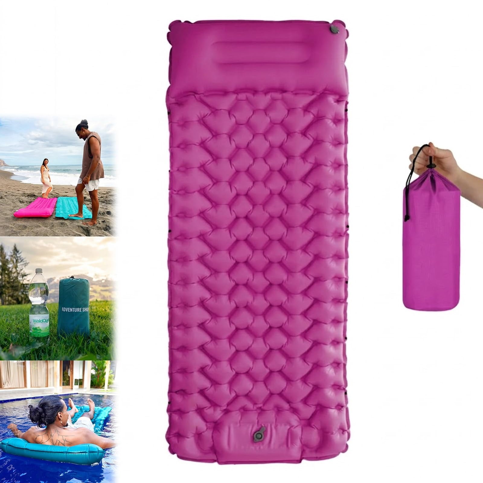 Lounge Mat - Your Portable Chill Zone, Thick Memory Foam Sleeping Pad for Camping, Self Inflating Travel Air Mattress with Pump, Lightweight Portable Car Tent Bed for Outdoor Backpacking