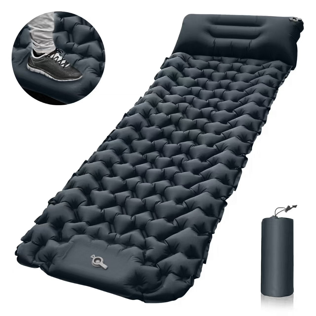 Lounge Mat - Your Portable Chill Zone, Thick Memory Foam Sleeping Pad for Camping, Self Inflating Travel Air Mattress with Pump, Lightweight Portable Car Tent Bed for Outdoor Backpacking（Black）