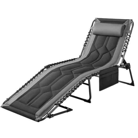 Lounge Outdoor Portable Lounge Chairs ,with Pillow & Side Bag Lightweight Recliner Sunbathing Chair for Pool Beach Deck (Grey)