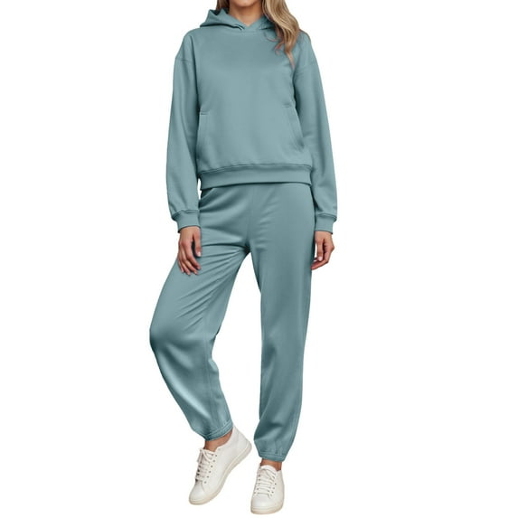 Lounge Outfits Long Sleeve Pullover Sweatshirt Jogger Pants Sweatsuit Women Tracksuit 2 PCS Hoodie Athletic Casual Jogging Suit Sets Cropped Hoodie Sweatshirt and Sweatpants - Mint Green
