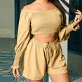 thumbnail image 1 of Lounge Outfits Sets For Women 2 Piece Fashion Casual Loose Solid Short Sleeve Tops Shorts Blouse Off Shoulder on Clearance, 1 of 7