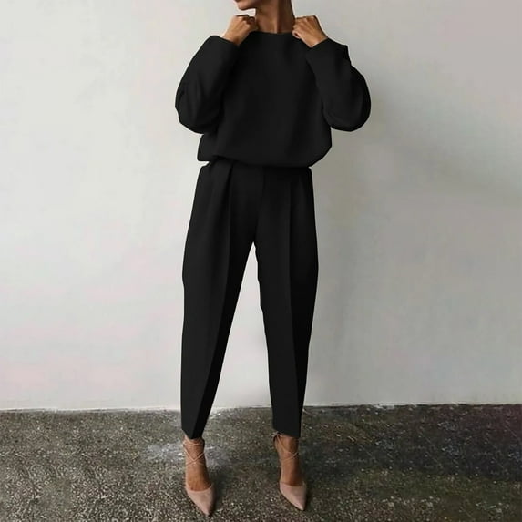 Lounge Outfits Sets For Women 2 Piece Fashion Loose Solid Long Sleeve Casual Two Piece Set