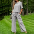 thumbnail image 1 of Lounge Outfits Sets For Women 2 Piece Fashion Set Spring And Autumn Half Sleeve Round Neck Cotton And Large Size Casual Long Pants Two Piece Set Up to 65% off, 1 of 7