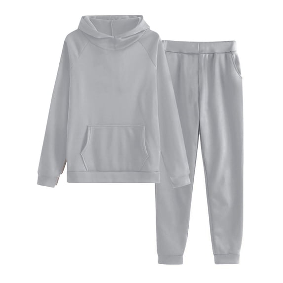 Lounge Outfits for Women, Women's Solid Color Casual Crew-Neck Long-Sleeved Trousers and Tight-Waist Hoodie Suit New Lounge Outfits for Women Plus Size Gray M