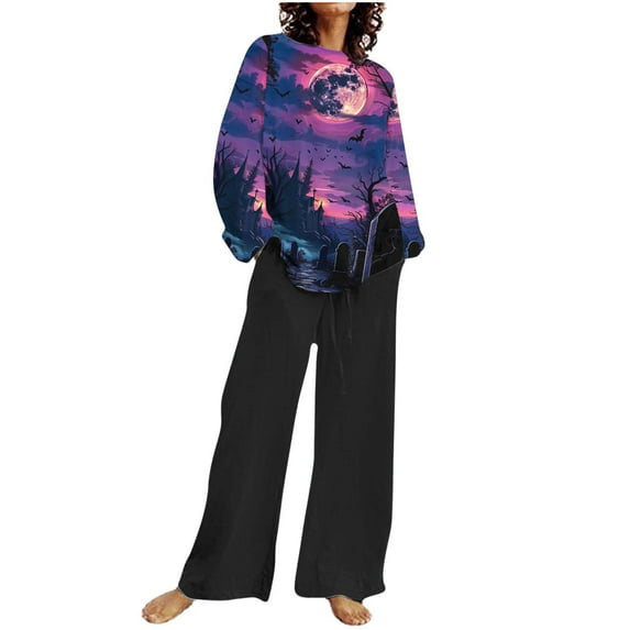 Lounge Outfits for Women 2 Piece Sets Cotton Linen Loungewear Button Down Long Sleeve Top and Wide Leg Pants (Black S)