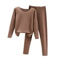thumbnail image 1 of Lounge Outfits for Women New Womens 2 Piece Pajamas Sets Crew Neck Long Sleeve Tops and Long Pant Winter Warm Casual Loungewear Outfits Brown M, 1 of 3