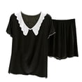 thumbnail image 1 of Lounge Pajama Sets for Women Scalloped Collar Short Sleeve Tops And Shorts Soft Oversized 2 Piece Pjs Outfits, 1 of 3
