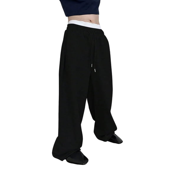 Lounge Pants Men Loose Fit Comfortable Wide Leg Solid Color Jogging Sports Trousers Elastic Waist Drawstring with Pockets Workout Sweat Pants