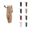thumbnail image 1 of Lounge Pants Women 2026 Spring Summer Elastic High Waist Wide Straight Leg Casual Loose Cotton Linen Pants with Pockets, 1 of 6