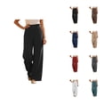 thumbnail image 1 of Lounge Pants Women 2026 Spring Summer Elastic High Waist Wide Straight Leg Casual Loose Cotton Linen Pants with Pockets, 1 of 6
