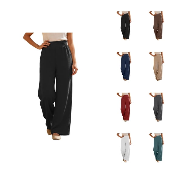 Lounge Pants Women 2026 Spring Summer Elastic High Waist Wide Straight Leg Casual Loose Cotton Linen Pants with Pockets