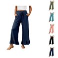 thumbnail image 1 of Lounge Pants Women Elastic High Waist Wide Leg Ruffle Hem Loose Fit Ankle Length Flowy Palazzo Pants with Pockets, 1 of 6