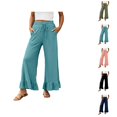 thumbnail image 1 of Lounge Pants Women Elastic High Waist Wide Leg Ruffle Hem Loose Fit Ankle Length Flowy Palazzo Pants with Pockets, 1 of 6
