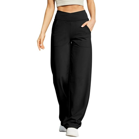 Lounge Pants Women Elastic Waist Wide Leg Fall Workout Casual Fashion Baggy Pants,Black XL