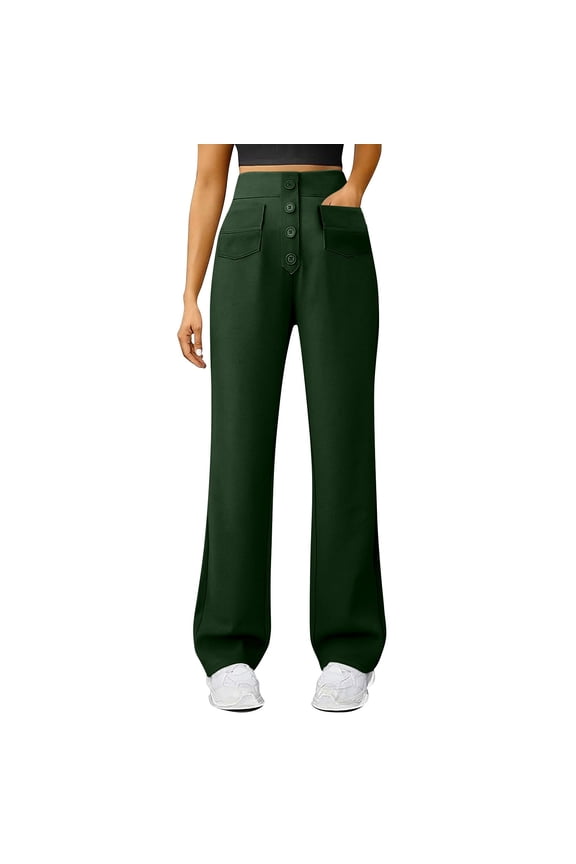 Lounge Pants Women High Waist Button Down Cargo Pocketed Straight Lounge Pants,Black M