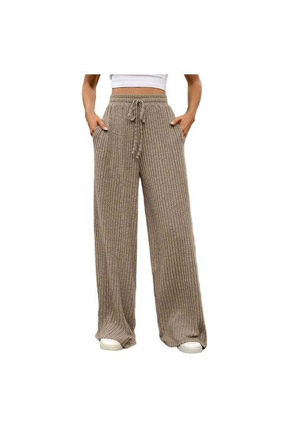 Lounge Pants Women Sevevn Womens Ribbed Wide Leg Lounge Pants with Pockets Casual Relaxed Comfy Loose Soft Knit Pajama Pants with Drawstring
