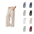 thumbnail image 1 of Lounge Pants Women Spring Fall Elastic Waist Cute Lace Side Split Hem Wide Straight Leg Loose Flowy Pants with Pockets, 1 of 9