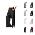 thumbnail image 1 of Lounge Pants Women Spring Fall Elastic Waist Cute Lace Side Split Hem Wide Straight Leg Loose Flowy Pants with Pockets, 1 of 9